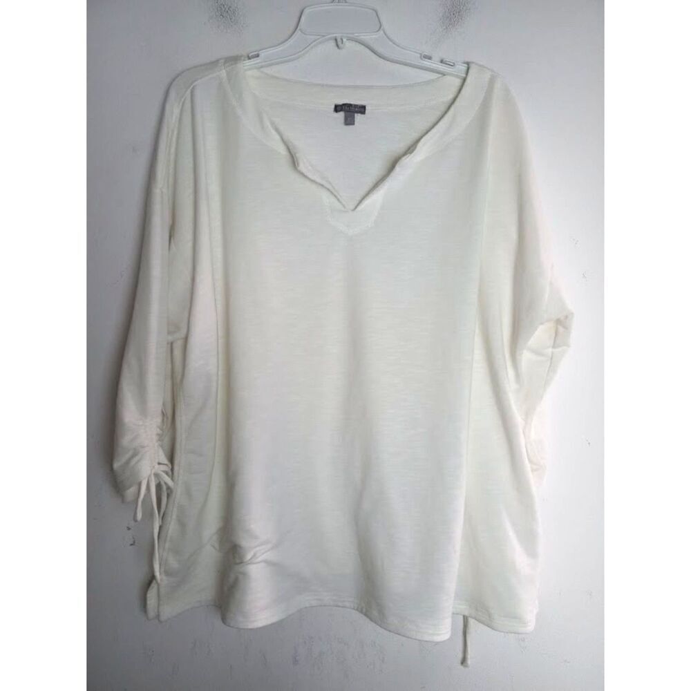 T by Talbots Women White V-Neck Jersey Knit Boxy 3/4 Sleeves Blouse size 2X